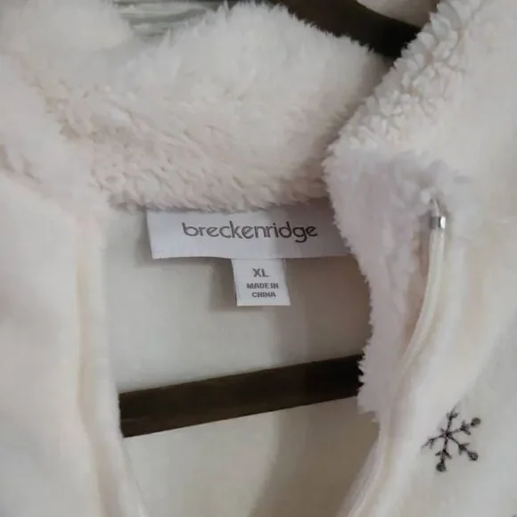 Breckenridge Cream Snowflake Fleece Full Zip Sweater Women's SZ XL Holiday NWT - Picture 2 of 5